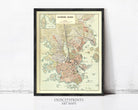 The image is a framed vintage map of Melbourne, Australia, depicting the city's layout and surrounding areas.