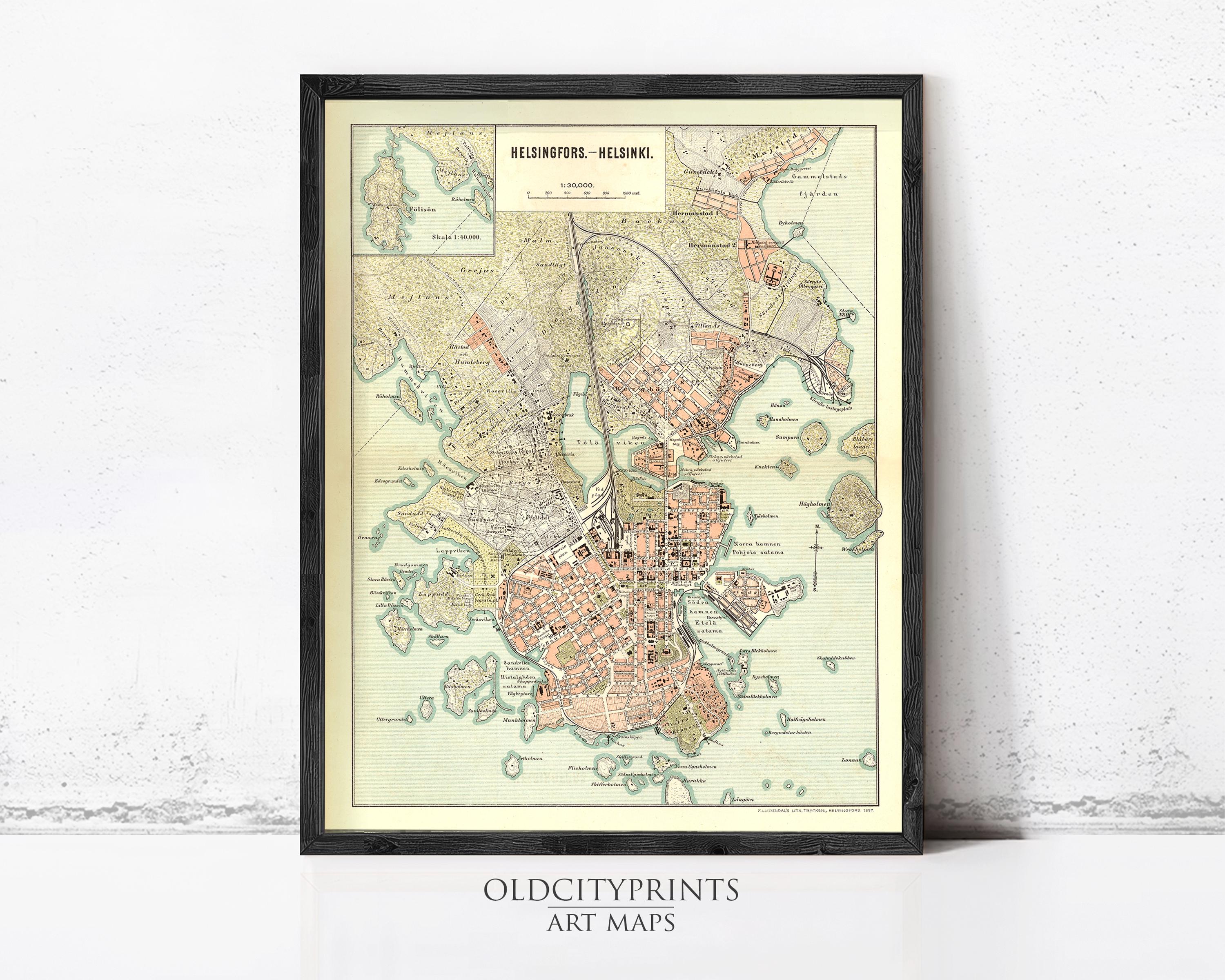 The image is a framed vintage map of Melbourne, Australia, depicting the city's layout and surrounding areas.