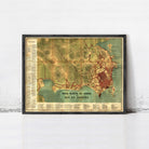The image is a framed vintage map of Rio de Janeiro, Brazil, depicting the city's geographical layout and surrounding areas.