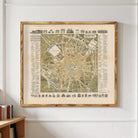 The image is a framed map of Milan, Italy, depicting the city's layout and landmarks.