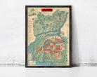 The image is a framed map of a city, likely from the 19th century, with various landmarks and geographical features depicted.