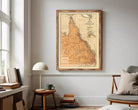 The image is a framed vintage map of the Queensland region of Australia, depicting the state's geographical layout and boundaries.