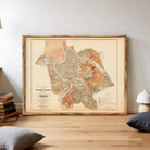 The image is a framed map of Rome, Italy, depicting the city's layout and surrounding areas.