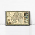 The image is a framed antique map of Europe, depicting various regions and landmarks.