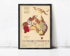 The image is a framed geological map of Australia and New Guinea, depicting the region's geological features and topography.