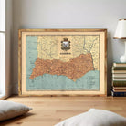 a framed map of Algarve, a region in Portugal, with a coat of arms prominently displayed on the map.