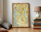 The image is a framed vintage map of Seattle, Washington, United States.
