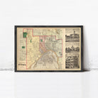 The image is a framed vintage map of St. Paul, Minnesota, showing the city's layout and surrounding areas.