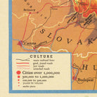 The image is a map of Europe, showing the cities over 1,000,000 people, with a focus on the cities in the Czech Republic, Slovakia, and Budapest.