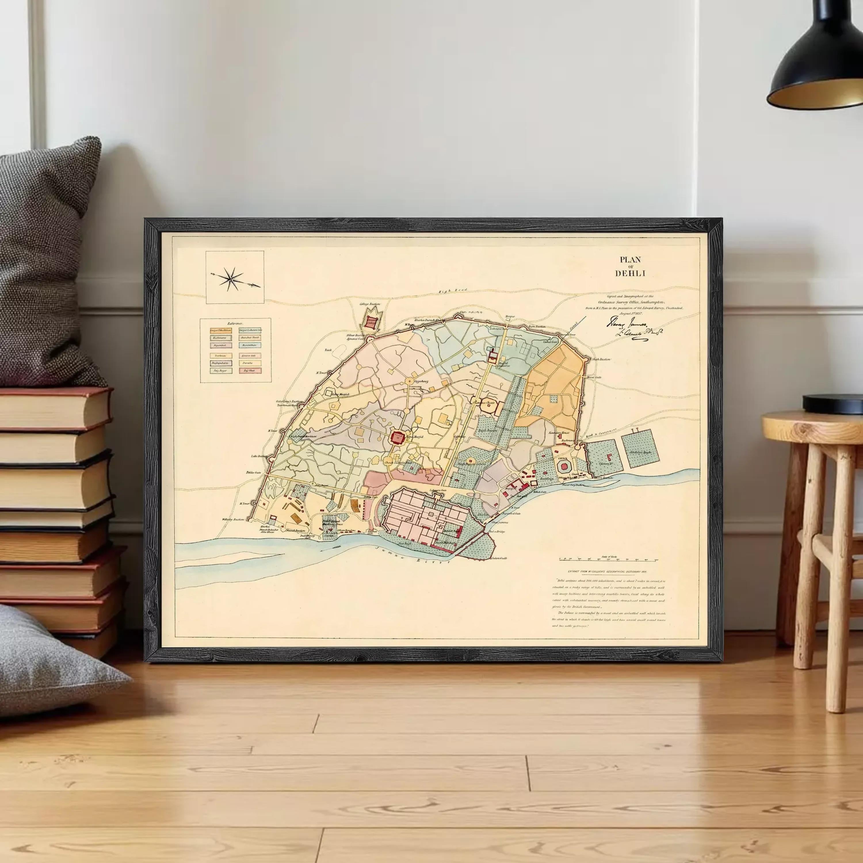 The image is a framed map of the city of Reims, France, depicting the city's layout and surrounding areas.