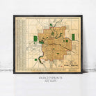 A framed map of the city of Fort Wayne, with a vintage style and a black border.