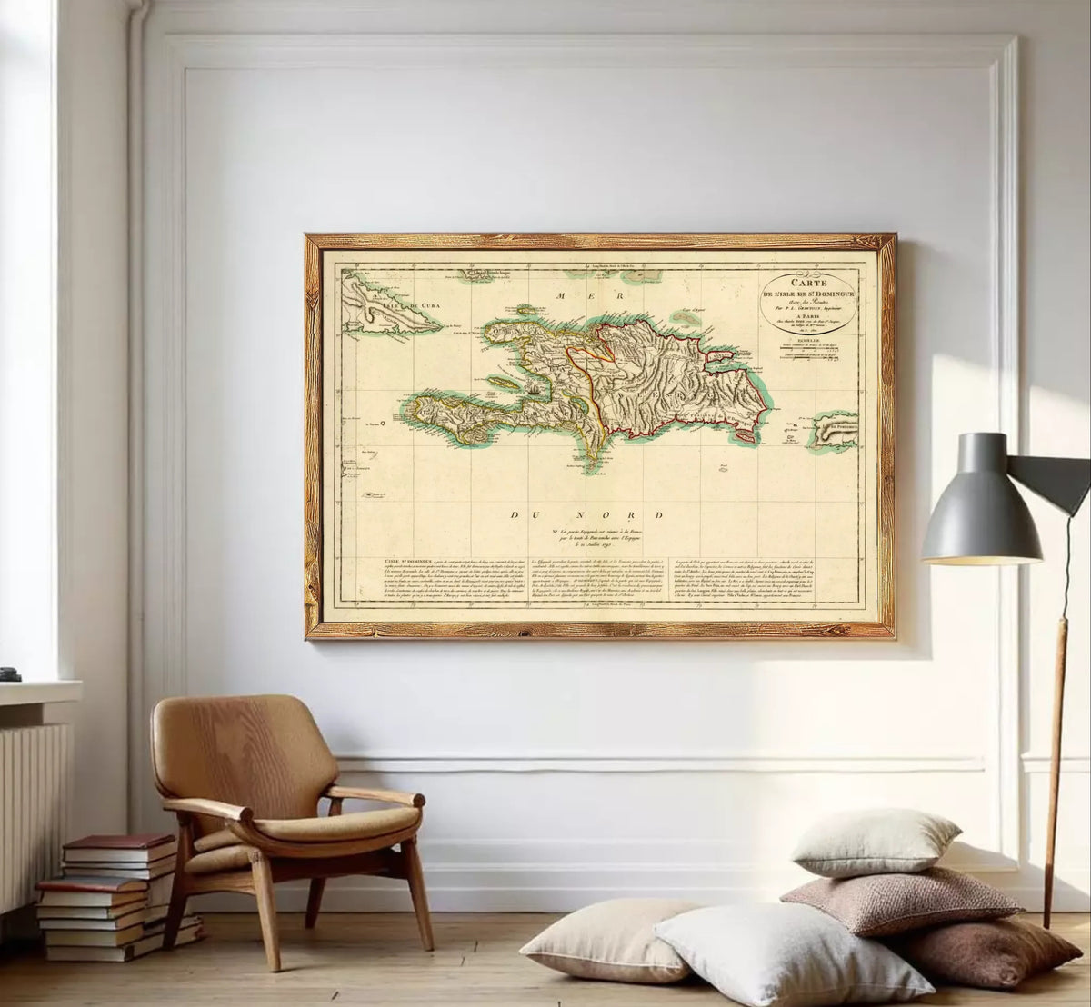 The image is a framed antique map of the Caribbean region, depicting the island of Cuba.