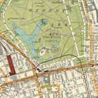 The image is a detailed map of a city, showing streets, landmarks, and various points of interest.