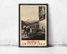 The image is a framed vintage travel poster advertising "Rambling in Switzerland".