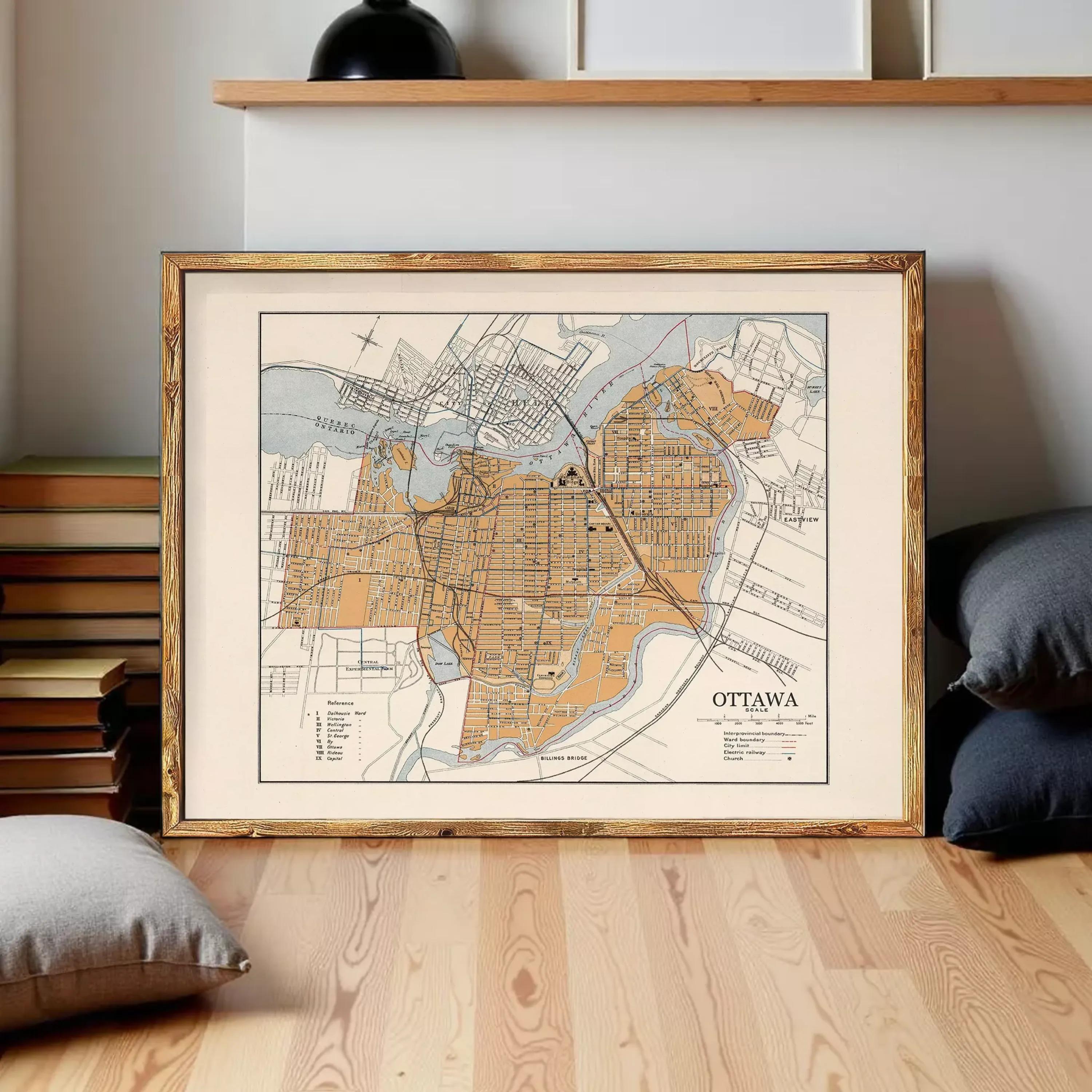 The image is a framed map of the city of Ottawa, Canada.