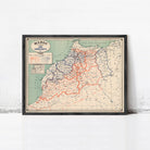 The image is a framed map of Morocco, showing the country's administrative divisions and surrounding regions.