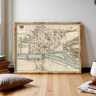 The image is a framed vintage map of the city of Roen, Netherlands, depicting the city's layout and surrounding areas.