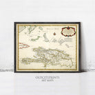 The image is a framed vintage map of the Caribbean region, depicting various islands and coastlines.