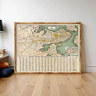 The image is a framed vintage map of Boston, Massachusetts, showing streets, landmarks, and a legend.