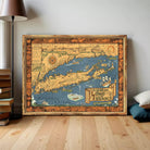 The image is a framed vintage map of the Long Island region, depicting various landmarks and geographical features.