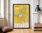 The image is a framed map of Calcutta, India, showing the city's streets, rivers, and other geographical features.