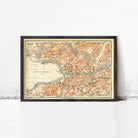 The image is a framed vintage map of the city of Zürich, Switzerland, depicting the city's streets, landmarks, and surrounding areas.