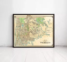 The image is a framed vintage map of the Bronx, New York, depicting the city's layout and surrounding areas.