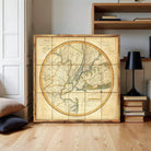 The image is a framed vintage map of the United States and parts of Canada, depicting the country's geographical layout and major cities.
