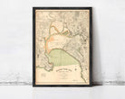 The image is a framed vintage map of Melbourne, Australia, depicting the city's general plan.