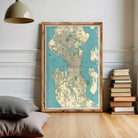 The image is a framed vintage map of Seattle, Washington, United States.