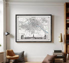 The image is a framed vintage map of Berlin, Germany, depicting the city's streets, landmarks, and surrounding areas.