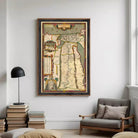 The image is a framed antique map of the Middle East and North Africa, depicting various countries and regions in a detailed and colorful manner.