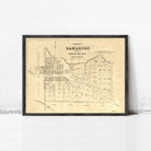 The image is a framed historical map of Oakleigh, Prahran & Mullave, County of scratches.