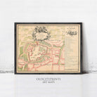The image is a framed vintage map of the city of Caen, France, depicting the layout of the city and its surrounding areas.