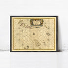 The image is a framed map of the Caribbean region, featuring various islands and coastlines.