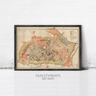 The image is a framed vintage map of a city, likely from the 19th century, with a black border and a beige color scheme.