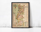 The image is a framed vintage map of Portugal, showing the country's geographical layout and surrounding areas.