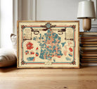 The image is a framed map of France, depicting the country's political boundaries and regions.