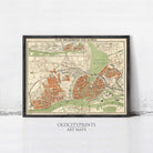 The image is a framed vintage map of a city, likely Hamburg, Germany, with a black border and a beige background.