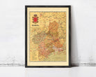 The image is a framed map of Murcia, Spain, with a black border and yellow background.
