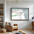 The image is a framed map of the San Francisco Cable Car System, depicting the various cable car routes and stations in the city.