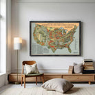 The image is a framed poster depicting a map of the United States, highlighting the country's agricultural production.
