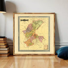 The image is a framed vintage map of the state of Zacatecas, Mexico, depicting the state's geographical layout and boundaries.