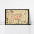 The image is a framed historical map of the city of Pampole, showing the layout of the city and surrounding areas.