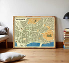 The image is a framed map of the city of Alicante, Spain.