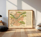 The image is a framed map of Dresden, Germany, depicting the city's layout and surrounding areas.