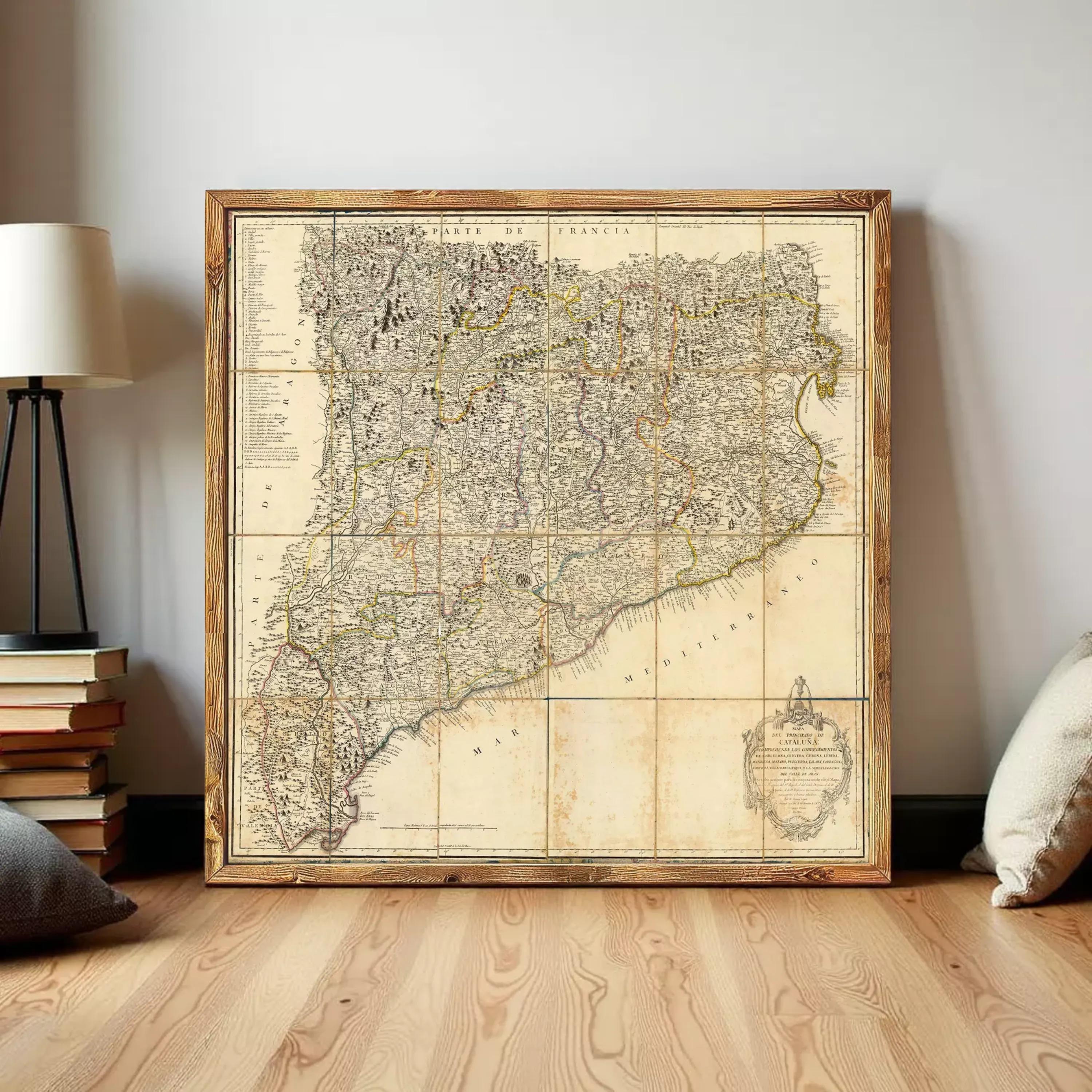 The image is a framed antique map of South America, featuring detailed geographical information and a vintage appearance.