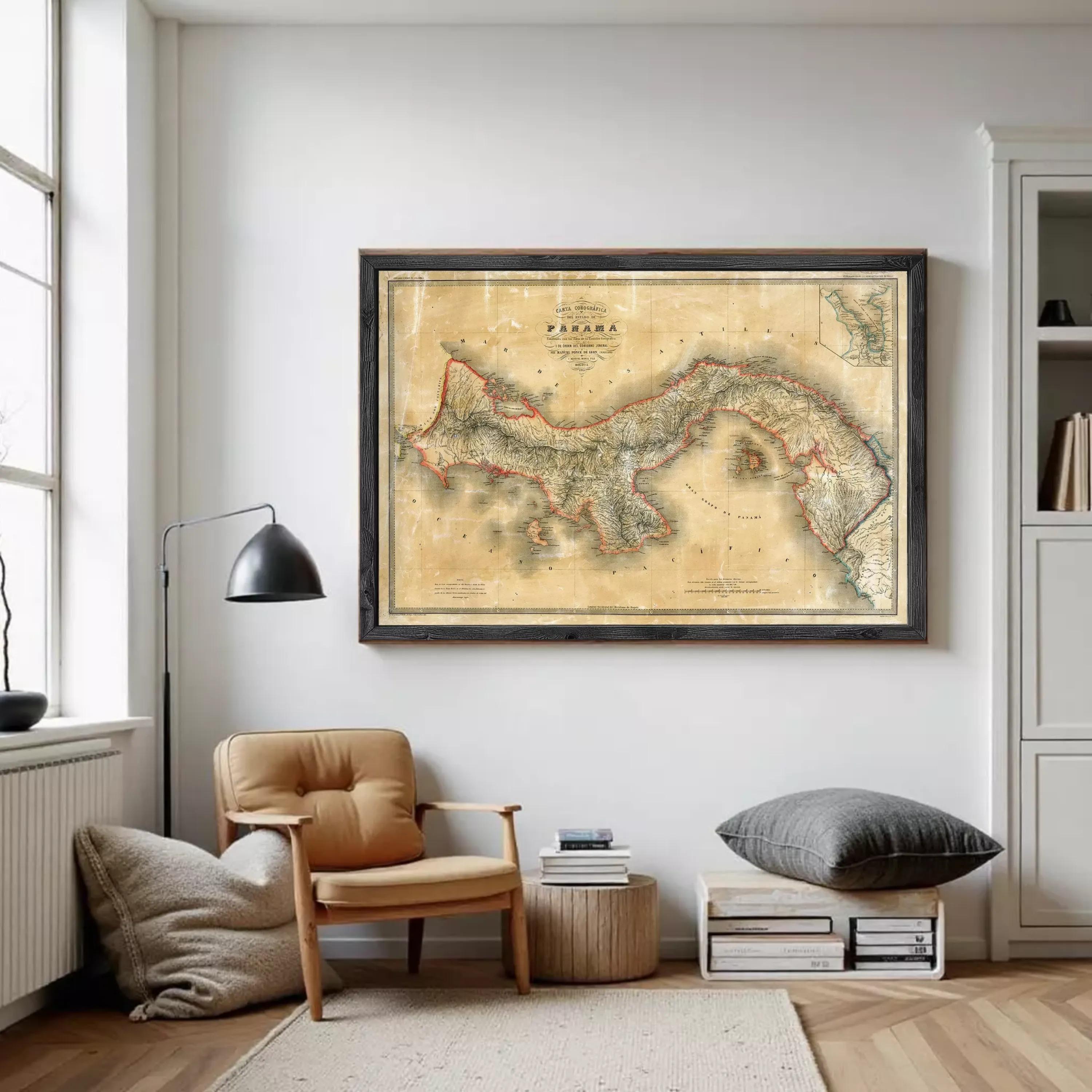 The image is a framed vintage map of the Caribbean region, specifically focusing on the island of Panama.