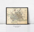 The image is a framed vintage map of Florence, Italy, depicting the city's layout and surrounding areas.