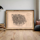 The image is a framed map of a city, likely in Italy, with detailed street names and labels.